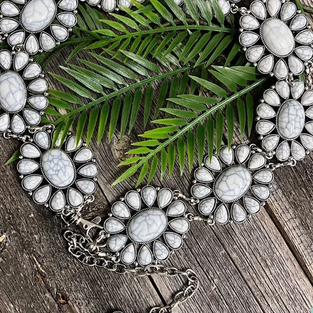 White Faux Marble Concho Belt Girls
